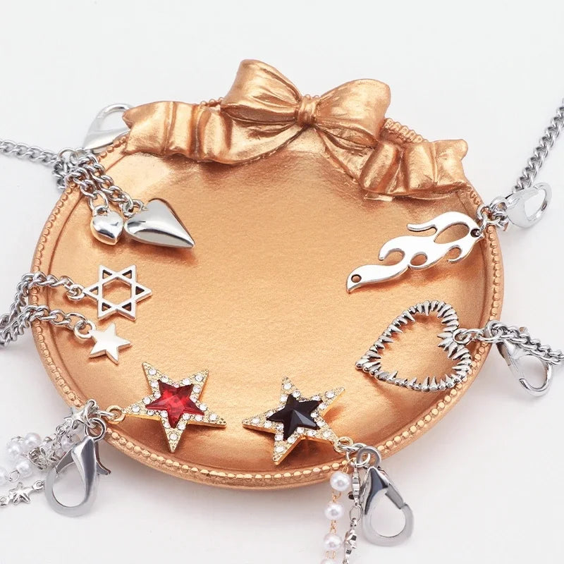 1PCS DIY Heart Star Pearl Shoe Chain Punk Original Detachable Studded Pentagram Shoe Accessories Jewelry Penda