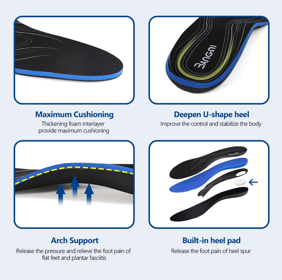 Arch/Heel Pain Relief Orthotic Insoles Foot Valgus Flat Feet Shoes Insert Shock-Absorption Comfort All Day for Woman Men