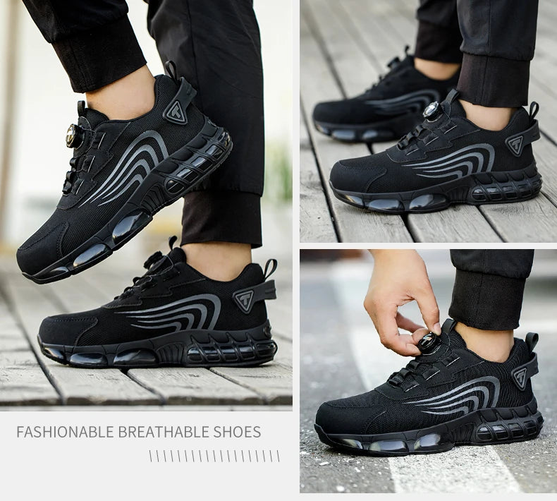 Rotary Button New Safety Shoes For Men, Anti-Impact And Anti-Piercing Work Shoes, Fashionable Men's sports Shoes, and Safety
