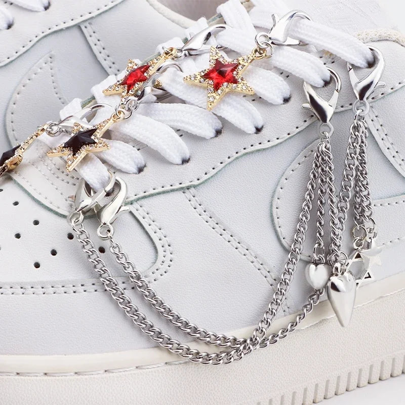 1PCS DIY Heart Star Pearl Shoe Chain Punk Original Detachable Studded Pentagram Shoe Accessories Jewelry Penda
