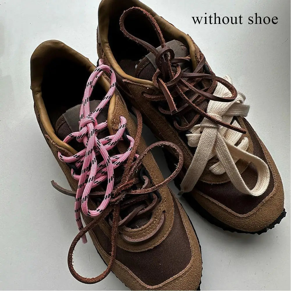 Individual Shoes Laces 4 Pcs Vintage Miu Round Flat Leather Combination DIY Sports Shoelaces Vintage DE Training Shoelaces