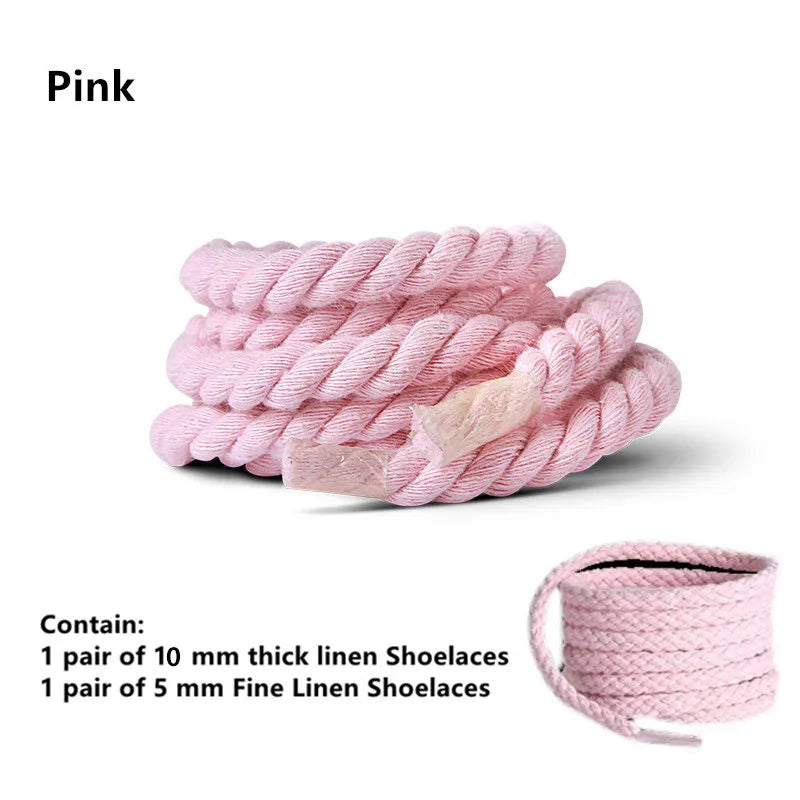 2 pair/set Vintage DIY Linen Cotton Weaving Style Bold Shoelaces Low-top Canvas Green Shoes laces Women Men Shoelaces Dropship