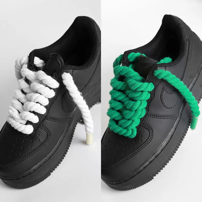 2 pair/set Vintage DIY Linen Cotton Weaving Style Bold Shoelaces Low-top Canvas Green Shoes laces Women Men Shoelaces Dropship
