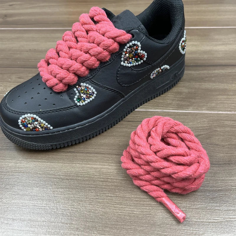 2 pair/set Vintage DIY Linen Cotton Weaving Style Bold Shoelaces Low-top Canvas Green Shoes laces Women Men Shoelaces Dropship