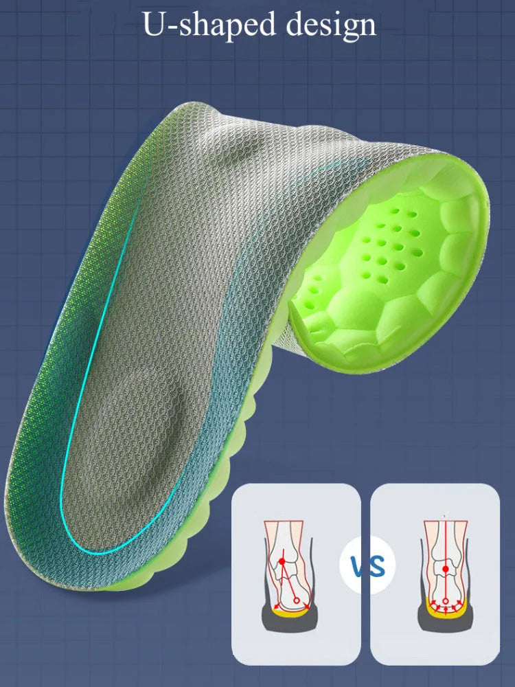 4D Latex Sports Shoes Insoles Super Soft High Elasticity Shoe Pads Anti-pain Deodorant Cushion Arch Support Foot Insole 1 Pair