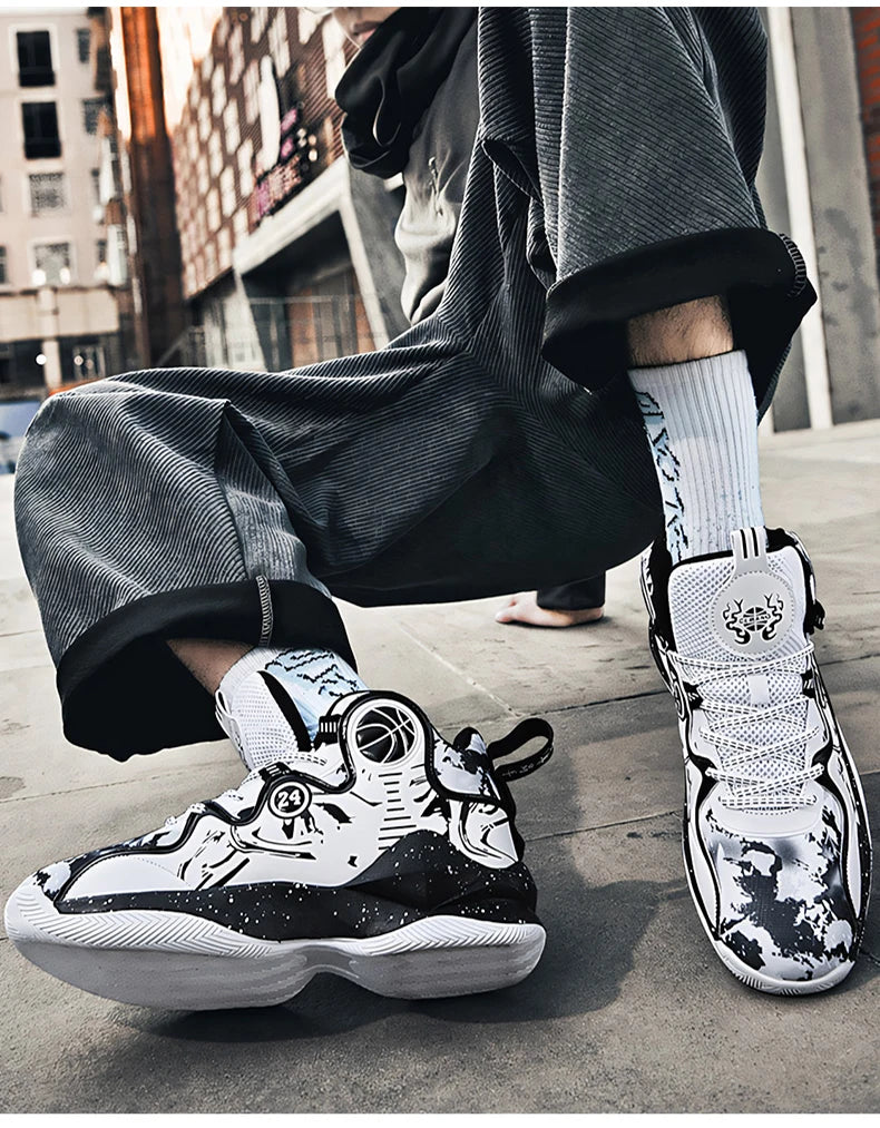 Men’s Basketball Shoes – Non-Slip, Breathable Outdoor Sneakers with Graffiti Design