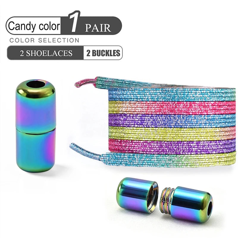 No Tie Shoe Laces Colorful Buckle Shoelaces Pearl Light Colorful Fashion Without Ties Elastic Laces Sneaker Kids Adult Widened
