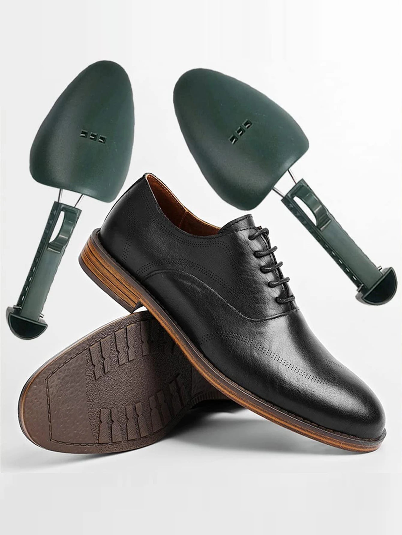 1pair Unisex Black Adjustable Plastic Shoe Trees, Pu Leather Shoe Lasts, Sports Shoe Shapers, Shoe Stretchers, Shoe Covers.
