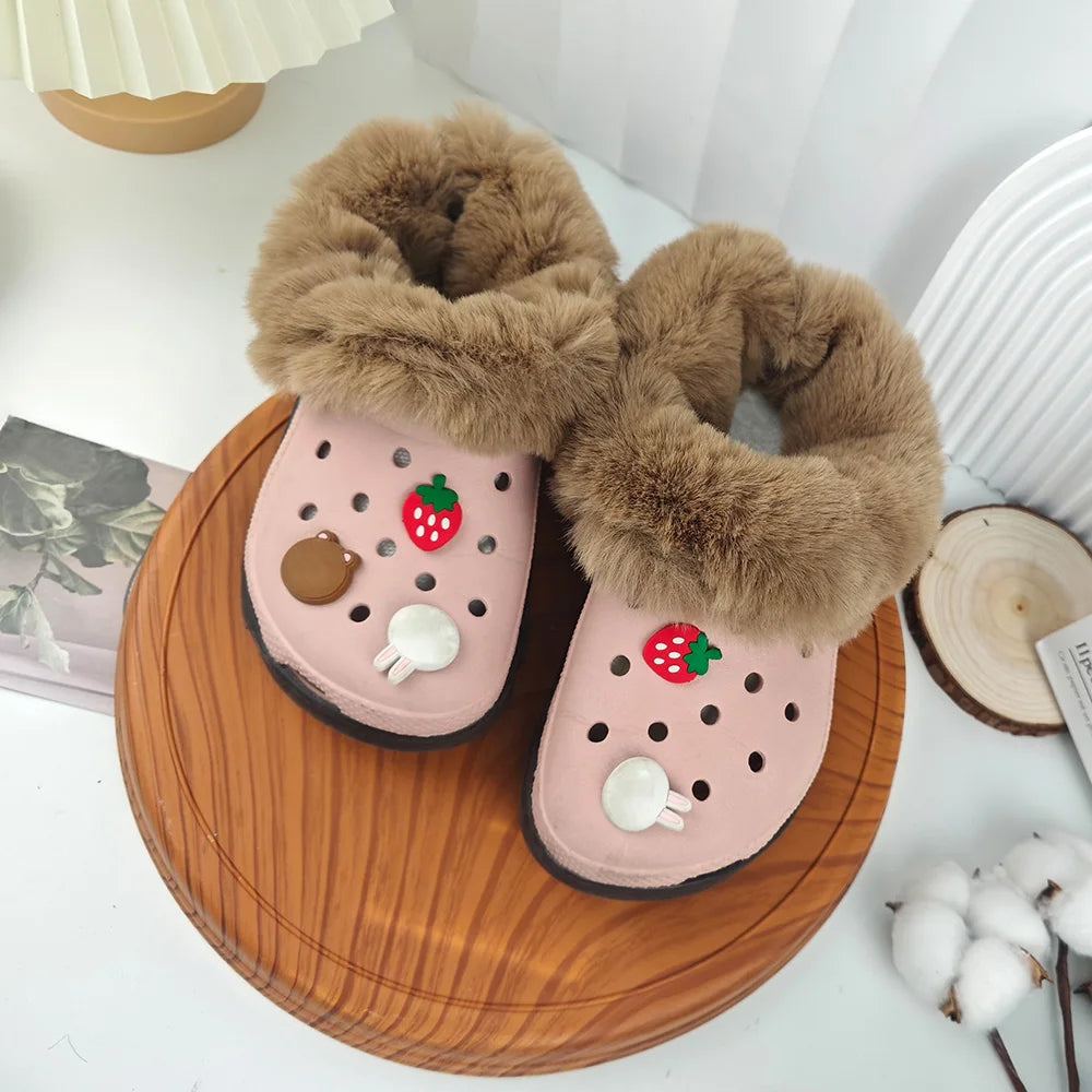 Pair Hole Shoes Plush Liner Winter Warm Inserts for Slippers Shoe Covers Soft Thickened Fur Lining Detachable Shoe Pads
