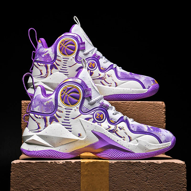 Men’s Basketball Shoes – Non-Slip, Breathable Outdoor Sneakers with Graffiti Design
