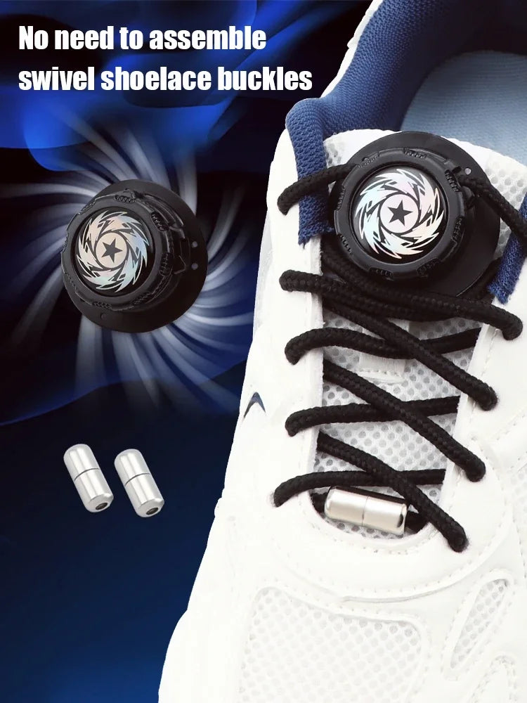 Upgrade Easy Installation Automatic Shoe Laces Without Ties Swivel Metal Capsule Buckle Shoelaces Thick Rope Sneakers Shoelace