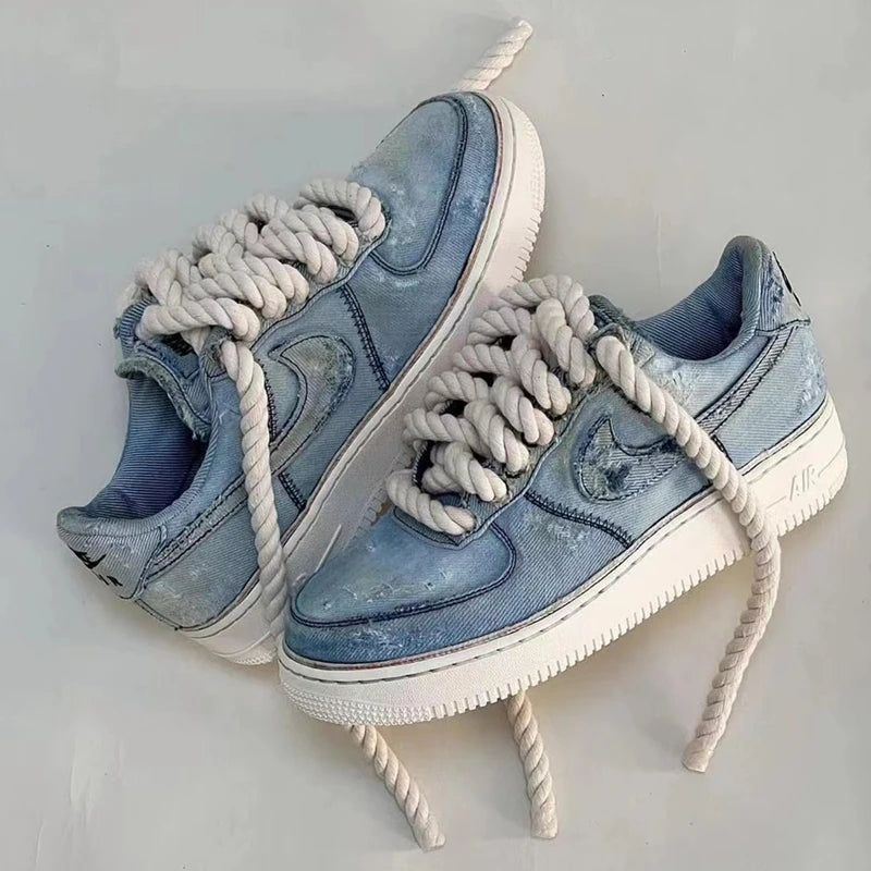 2 pair/set Vintage DIY Linen Cotton Weaving Style Bold Shoelaces Low-top Canvas Green Shoes laces Women Men Shoelaces Dropship