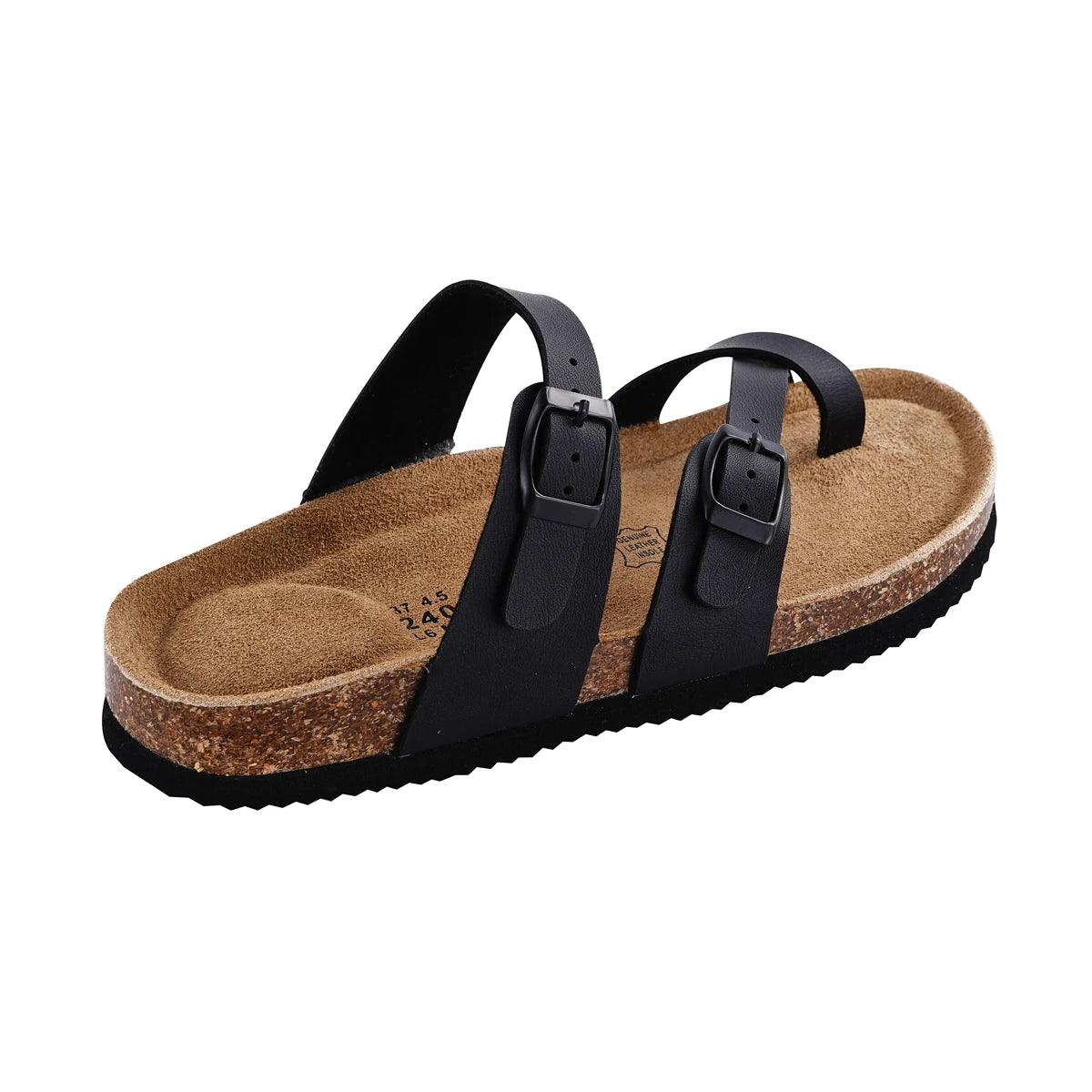 Summer Cork Sandals Women's Leather Clogs Slippers Black Classic Buckle Cork Slides Slippers Casual Slippers