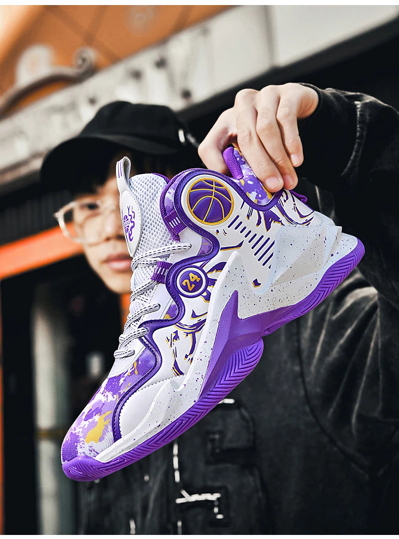 Men’s Basketball Shoes – Non-Slip, Breathable Outdoor Sneakers with Graffiti Design