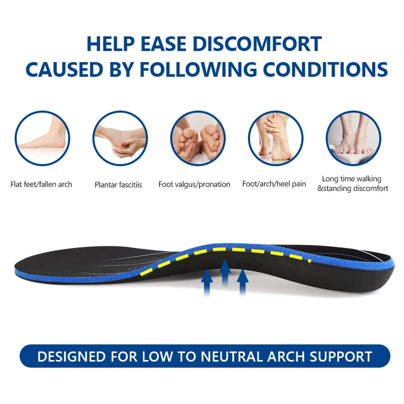 Arch/Heel Pain Relief Orthotic Insoles Foot Valgus Flat Feet Shoes Insert Shock-Absorption Comfort All Day for Woman Men