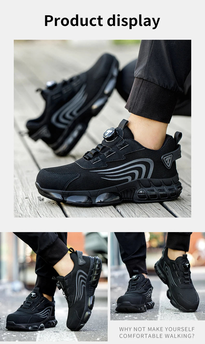 Rotary Button New Safety Shoes For Men, Anti-Impact And Anti-Piercing Work Shoes, Fashionable Men's sports Shoes, and Safety