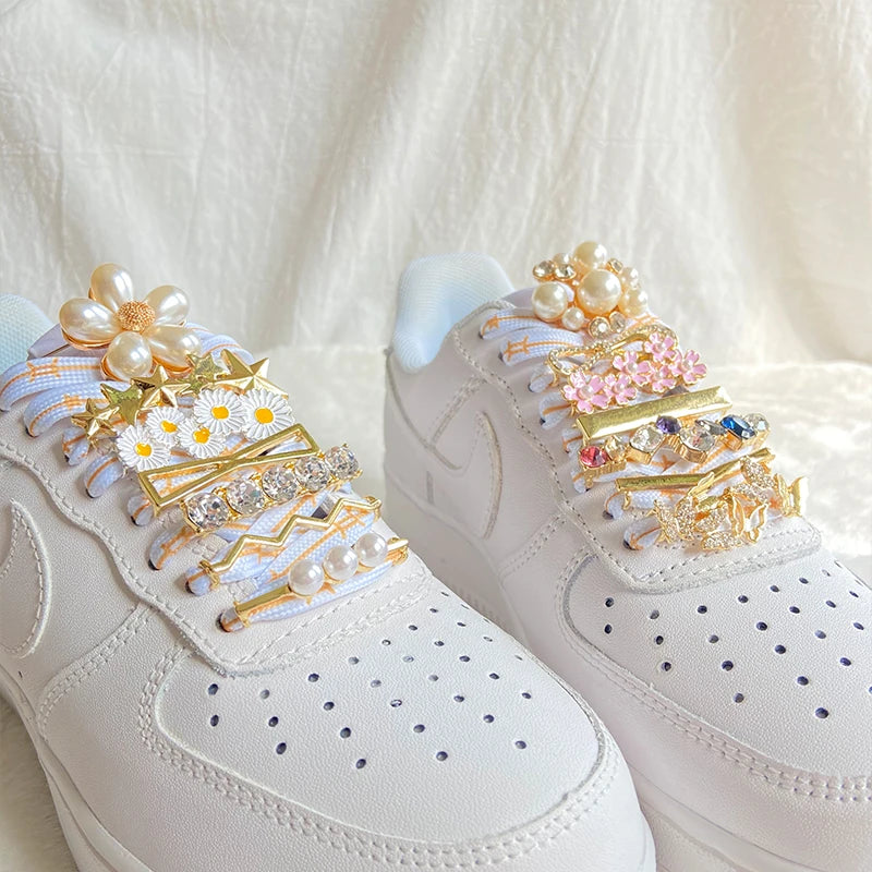 Shoelaces Clips Decoration Shoelace Buckle Shoes Charm AF1 Sneakers Pearl Shiny Rhinestones Women Girl Shoe Laces Decorative 1Pc