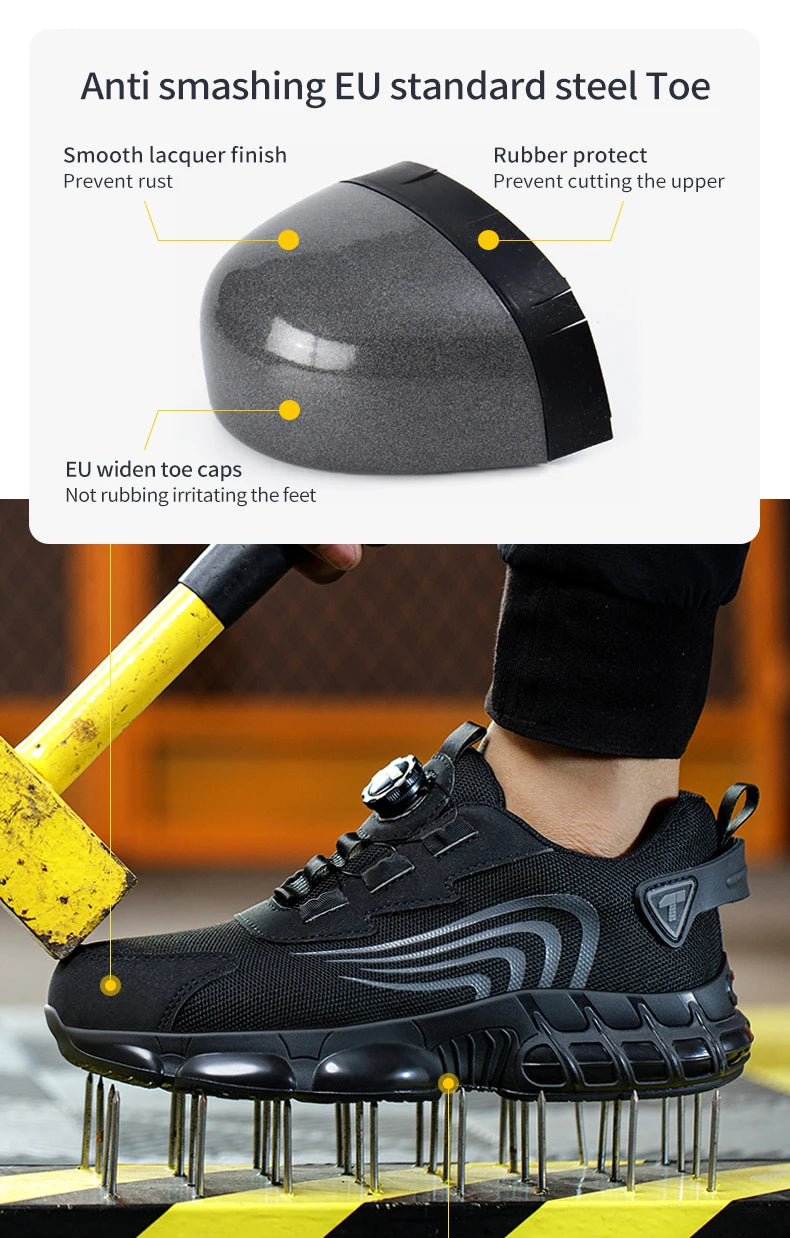 Rotary Button New Safety Shoes For Men, Anti-Impact And Anti-Piercing Work Shoes, Fashionable Men's sports Shoes, and Safety