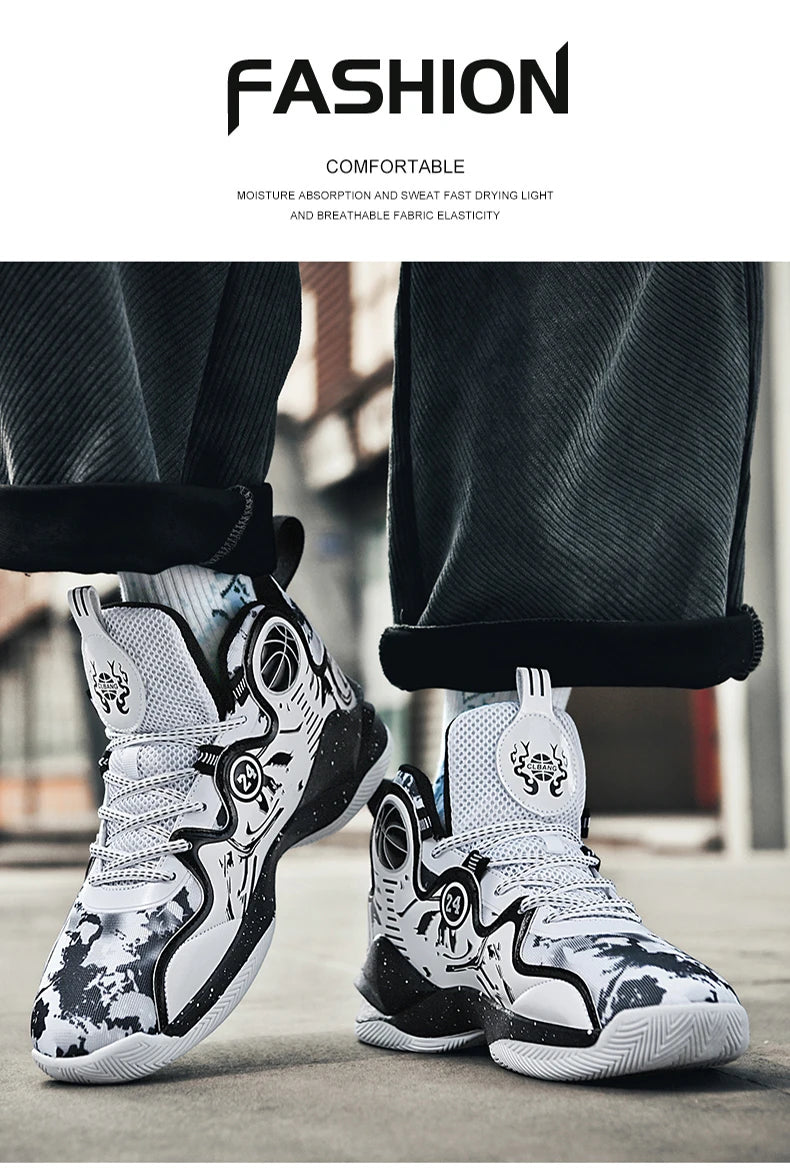 Men’s Basketball Shoes – Non-Slip, Breathable Outdoor Sneakers with Graffiti Design