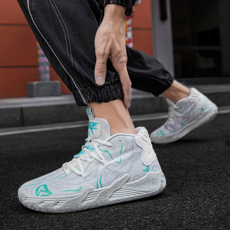 High-Top Basketball Sneakers – Breathable Cushioned Sports Shoes