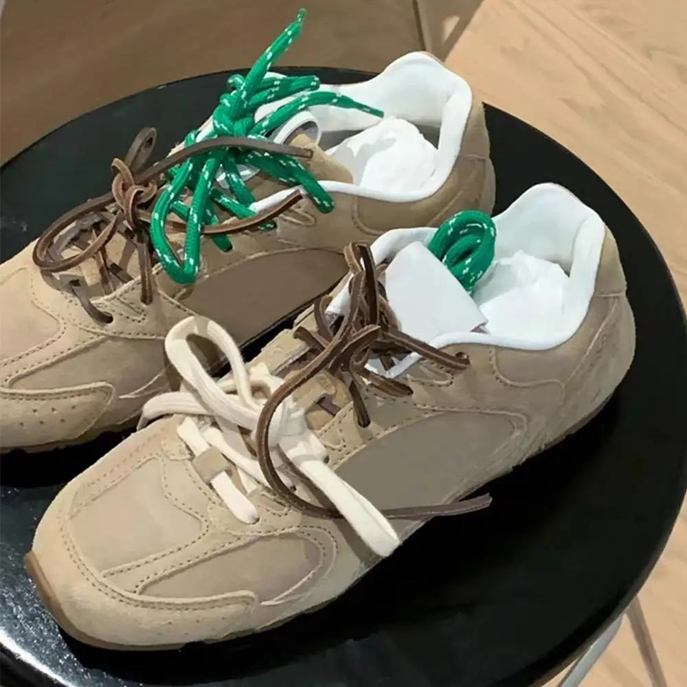 Individual Shoes Laces 4 Pcs Vintage Miu Round Flat Leather Combination DIY Sports Shoelaces Vintage DE Training Shoelaces