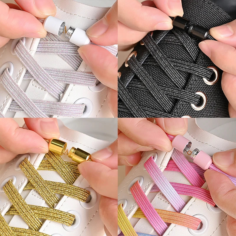 No Tie Shoe Laces Colorful Buckle Shoelaces Pearl Light Colorful Fashion Without Ties Elastic Laces Sneaker Kids Adult Widened