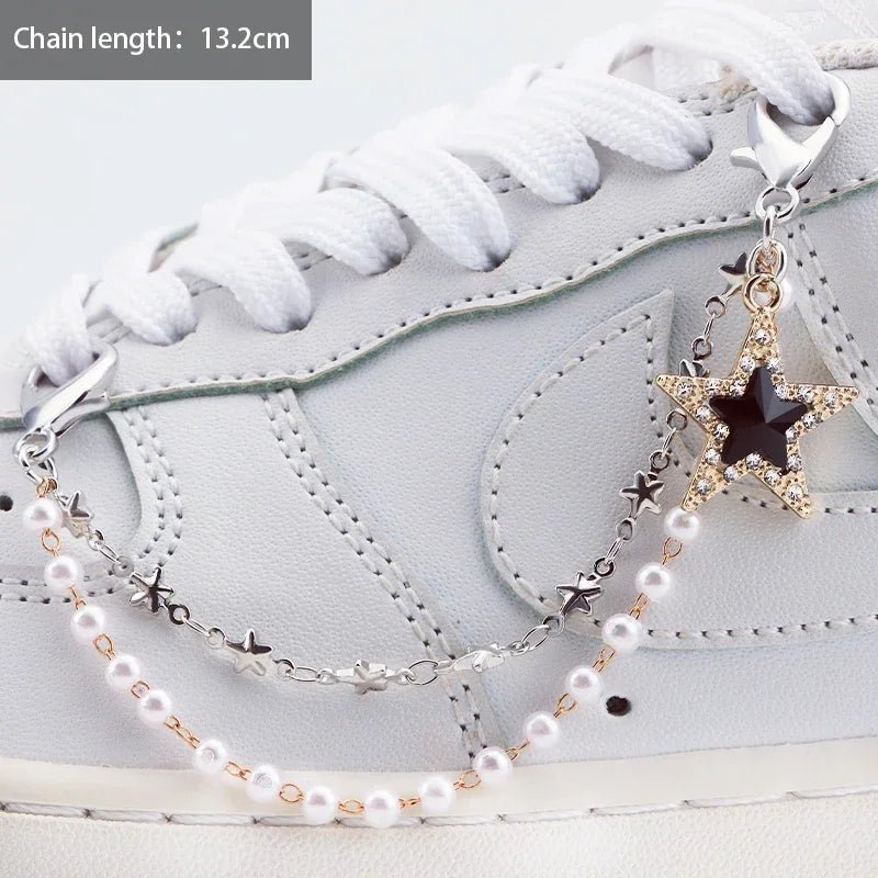 1PCS DIY Heart Star Pearl Shoe Chain Punk Original Detachable Studded Pentagram Shoe Accessories Jewelry Penda
