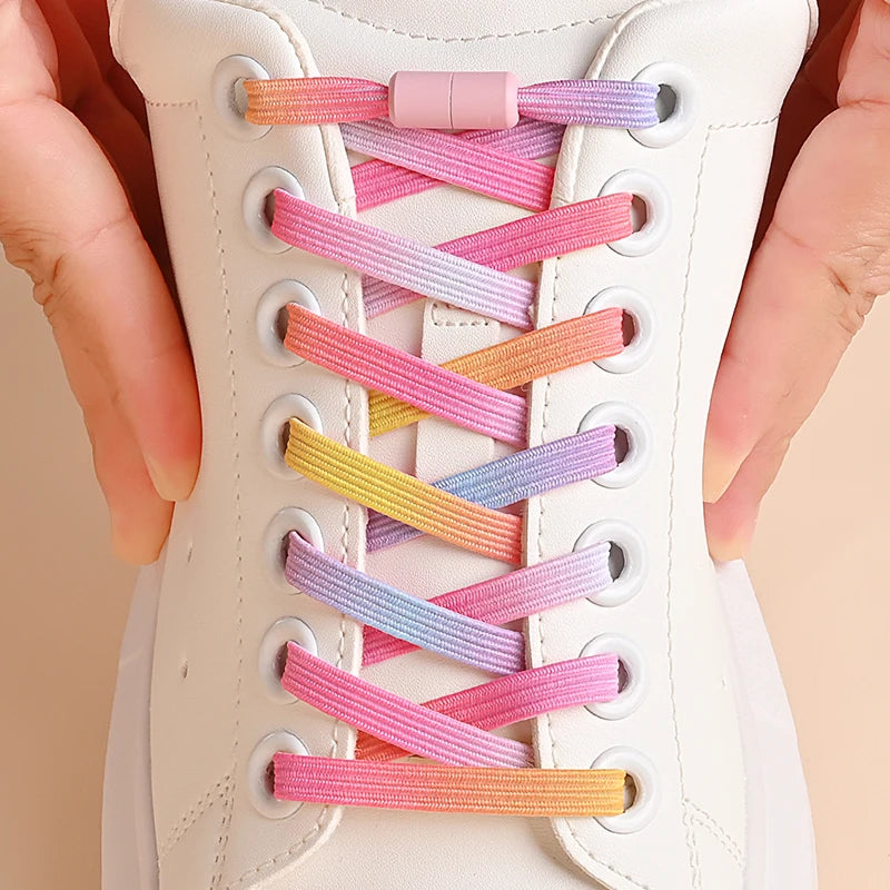 No Tie Shoe Laces Colorful Buckle Shoelaces Pearl Light Colorful Fashion Without Ties Elastic Laces Sneaker Kids Adult Widened