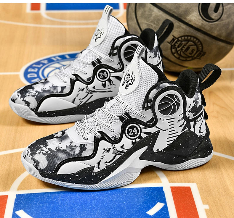 Men’s Basketball Shoes – Non-Slip, Breathable Outdoor Sneakers with Graffiti Design