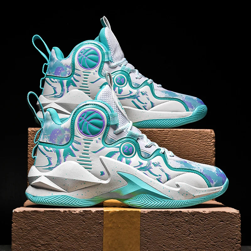 Men’s Basketball Shoes – Non-Slip, Breathable Outdoor Sneakers with Graffiti Design
