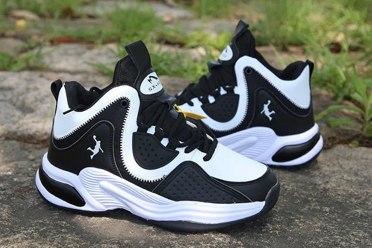 Men’s High-Top Basketball Shoes – Leather, Non-Slip, Cushioned Outdoor Sneakers