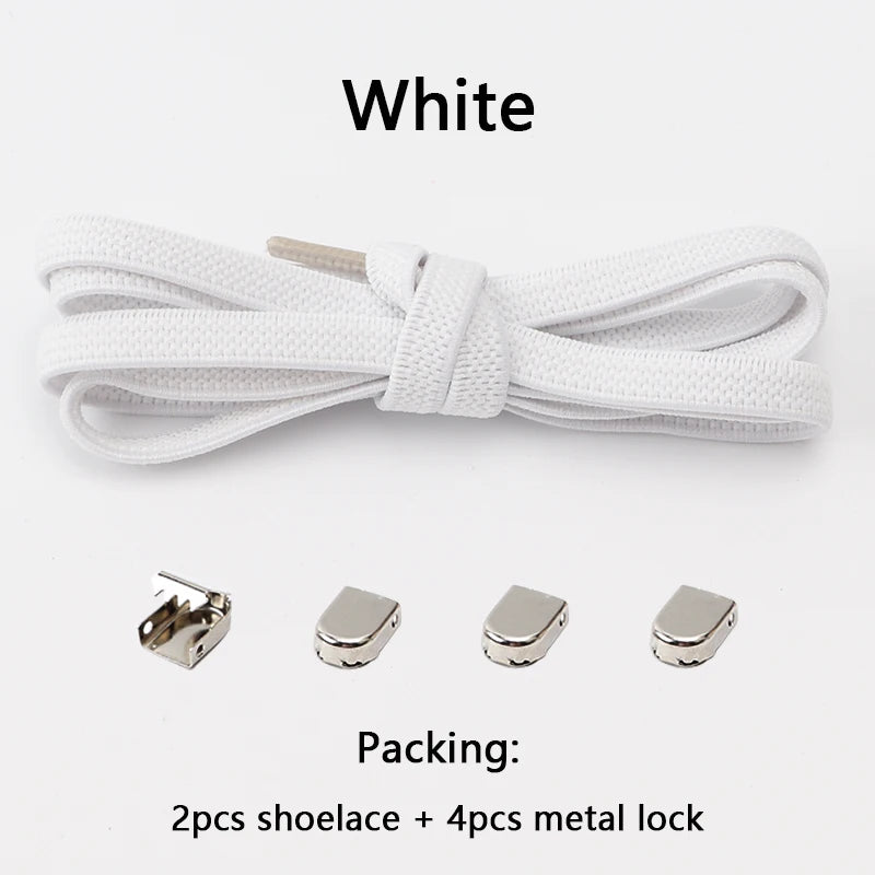 4Pcs No Tie Shoelaces Metal Buckles Elastic for Sneakers One Size Fits All Adult Quick Laces Lazy Sport Rubber Shoestrings