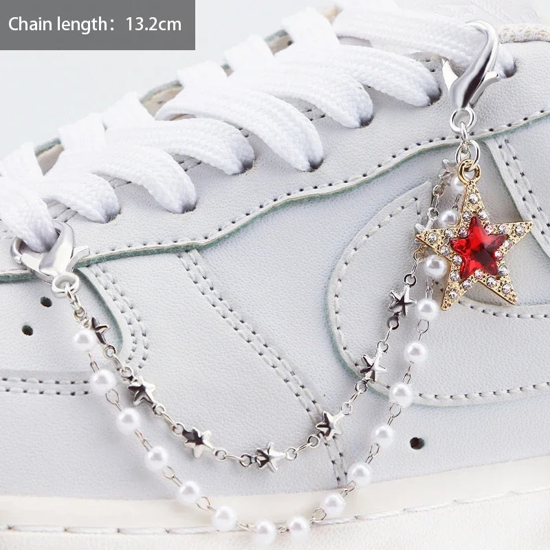 1PCS DIY Heart Star Pearl Shoe Chain Punk Original Detachable Studded Pentagram Shoe Accessories Jewelry Penda