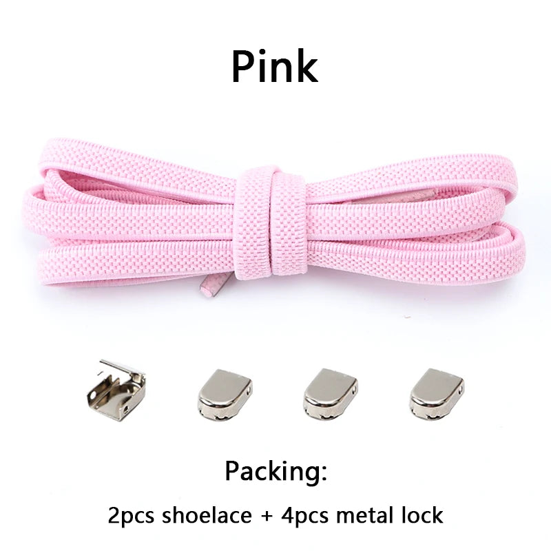 4Pcs No Tie Shoelaces Metal Buckles Elastic for Sneakers One Size Fits All Adult Quick Laces Lazy Sport Rubber Shoestrings