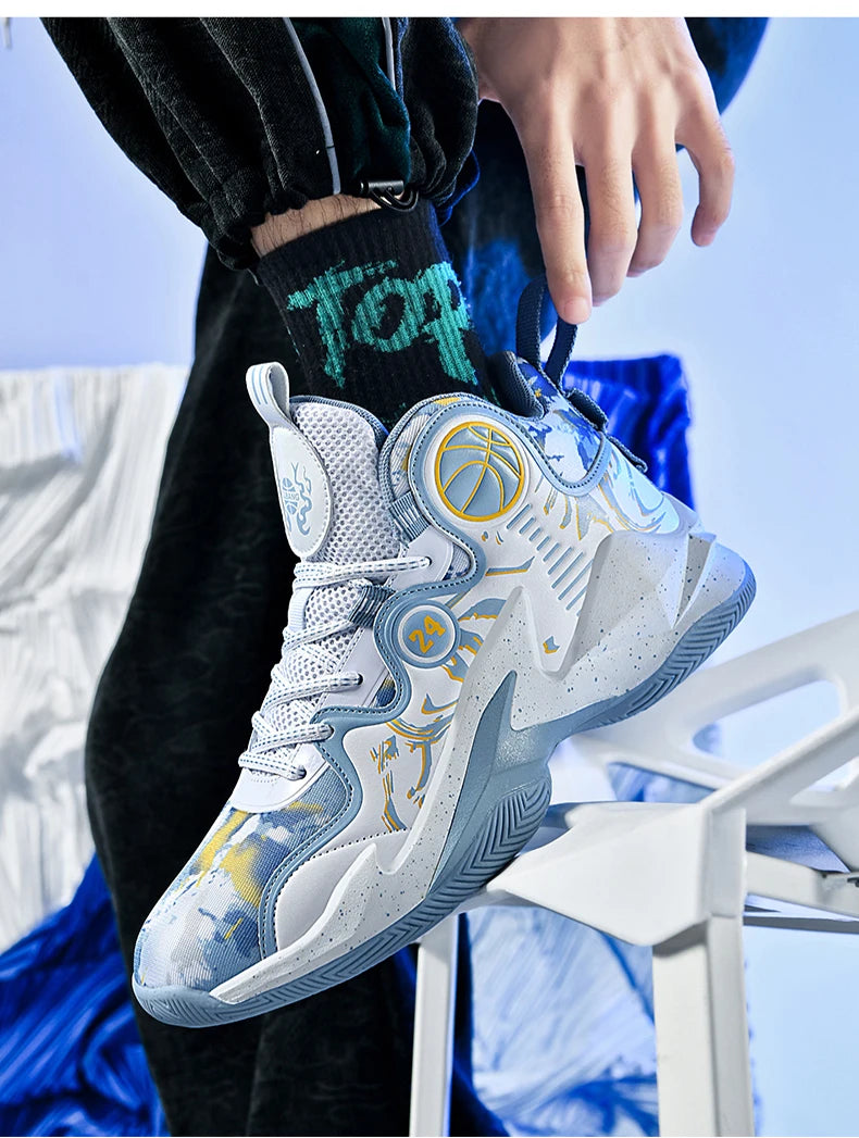Men’s Basketball Shoes – Non-Slip, Breathable Outdoor Sneakers with Graffiti Design