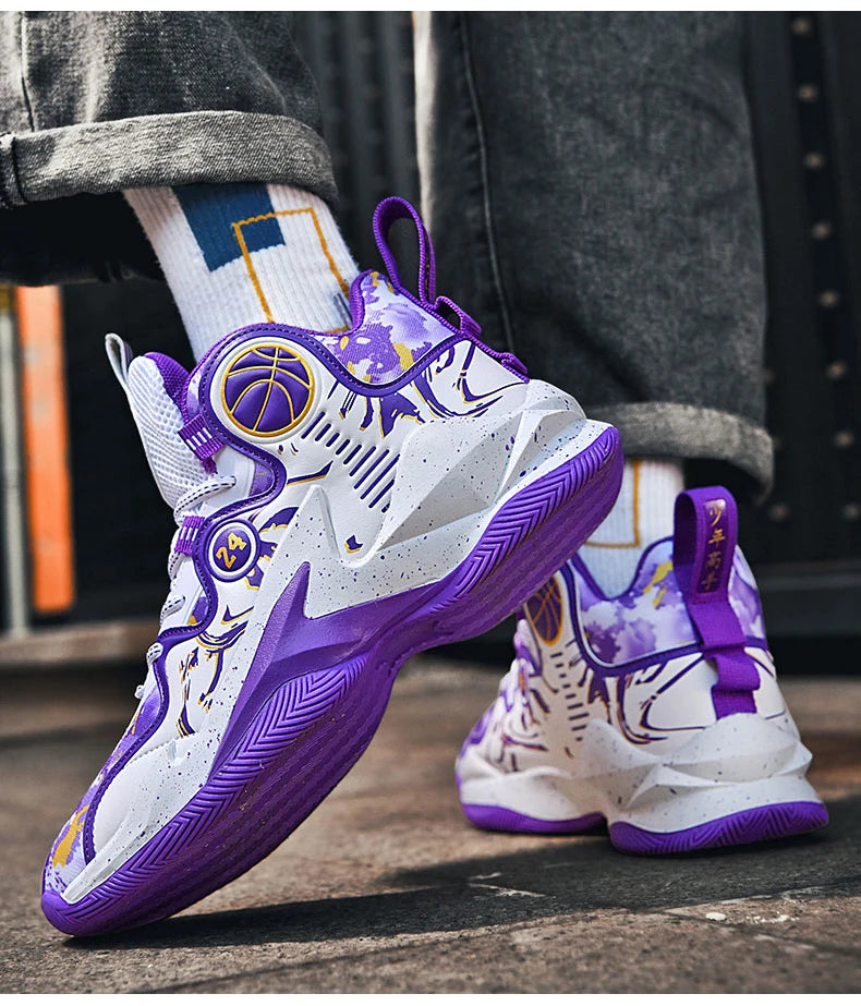Men’s Basketball Shoes – Non-Slip, Breathable Outdoor Sneakers with Graffiti Design