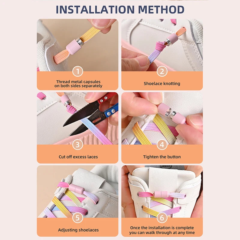 No Tie Shoe Laces Colorful Buckle Shoelaces Pearl Light Colorful Fashion Without Ties Elastic Laces Sneaker Kids Adult Widened
