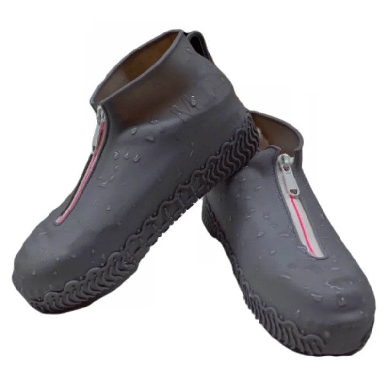 Zipper Rain Boots Waterproof Shoe Cover Silicone Unisex Outdoor Solid Waterproof Non-slip Wear-Resistant Reusable Easy Wearing