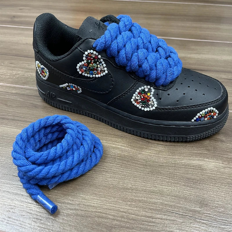 2 pair/set Vintage DIY Linen Cotton Weaving Style Bold Shoelaces Low-top Canvas Green Shoes laces Women Men Shoelaces Dropship