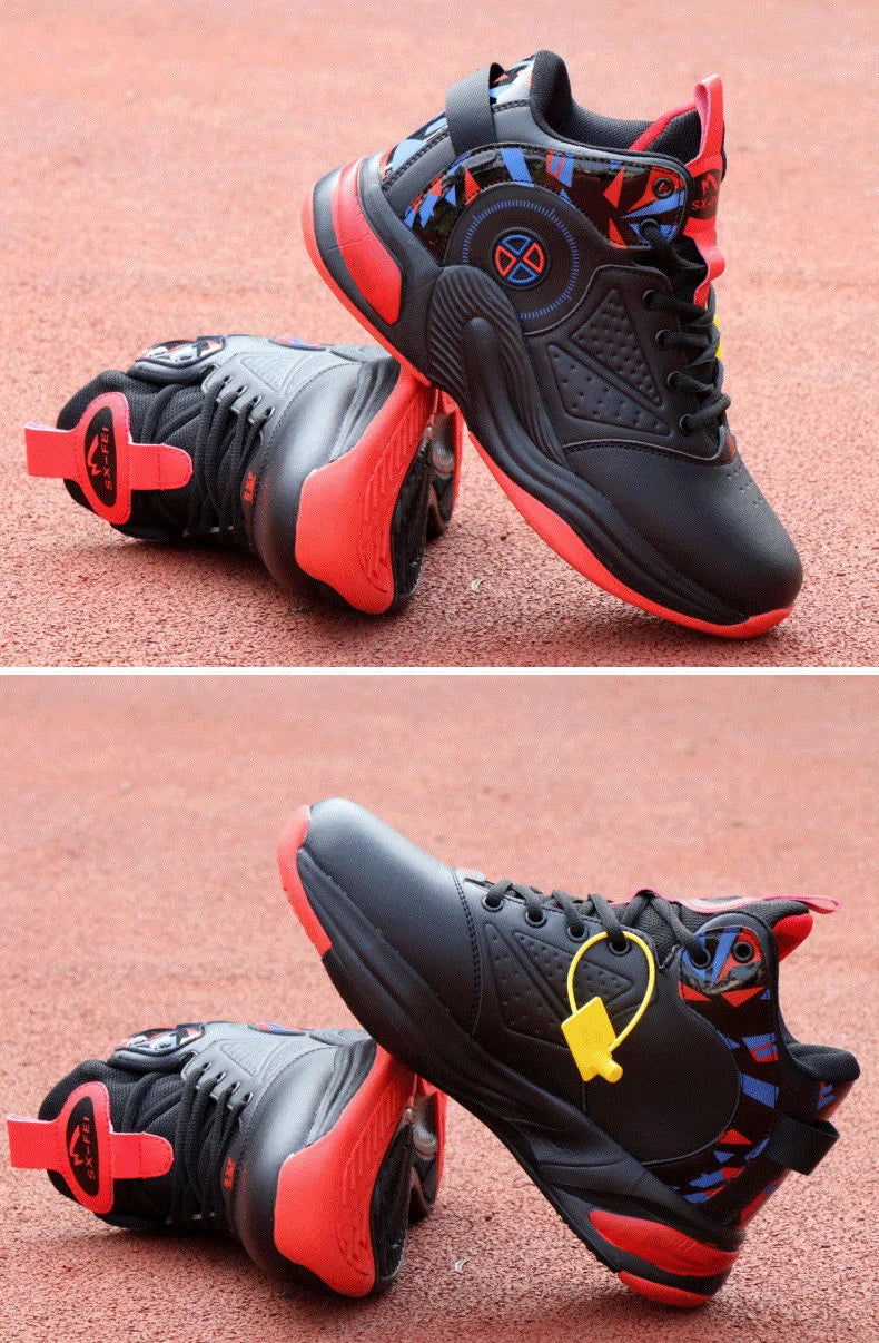 Men’s High-Top Basketball Shoes – Leather, Non-Slip, Cushioned Outdoor Sneakers