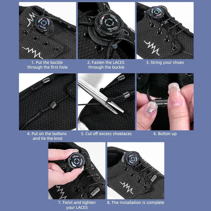 1pair Metal Wire Swivel Automatic Buckle Rope Sneaker ShoeLaces for Adult No Tie Shoe Laces Quick Lock Shoestrings Sneakers