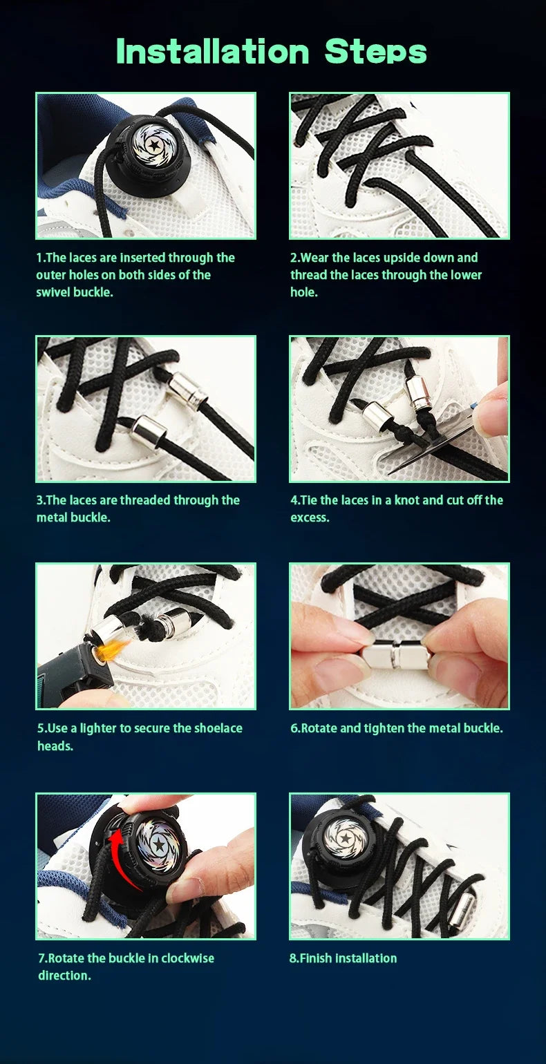 Upgrade Easy Installation Automatic Shoe Laces Without Ties Swivel Metal Capsule Buckle Shoelaces Thick Rope Sneakers Shoelace