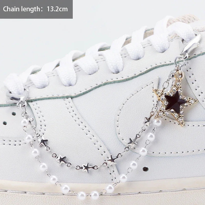 1PCS DIY Heart Star Pearl Shoe Chain Punk Original Detachable Studded Pentagram Shoe Accessories Jewelry Penda