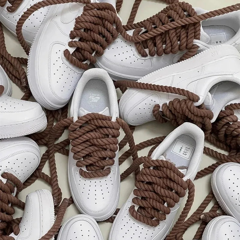 2 pair/set Vintage DIY Linen Cotton Weaving Style Bold Shoelaces Low-top Canvas Green Shoes laces Women Men Shoelaces Dropship