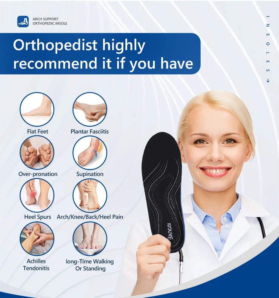 Arch/Heel Pain Relief Orthotic Insoles Foot Valgus Flat Feet Shoes Insert Shock-Absorption Comfort All Day for Woman Men