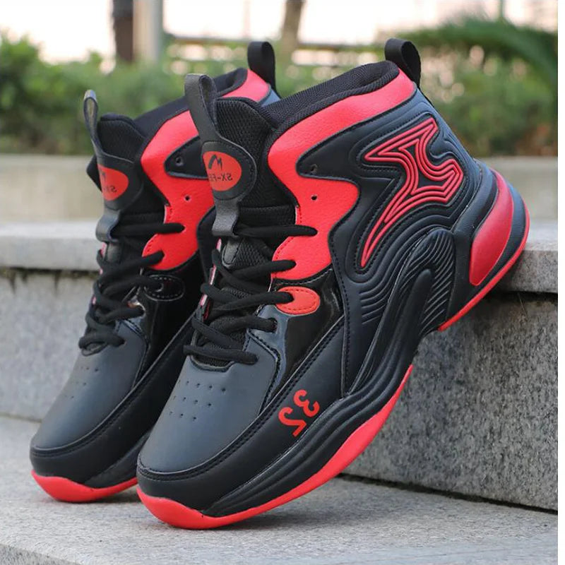 Men’s High-Top Basketball Shoes – Leather, Non-Slip, Cushioned Outdoor Sneakers