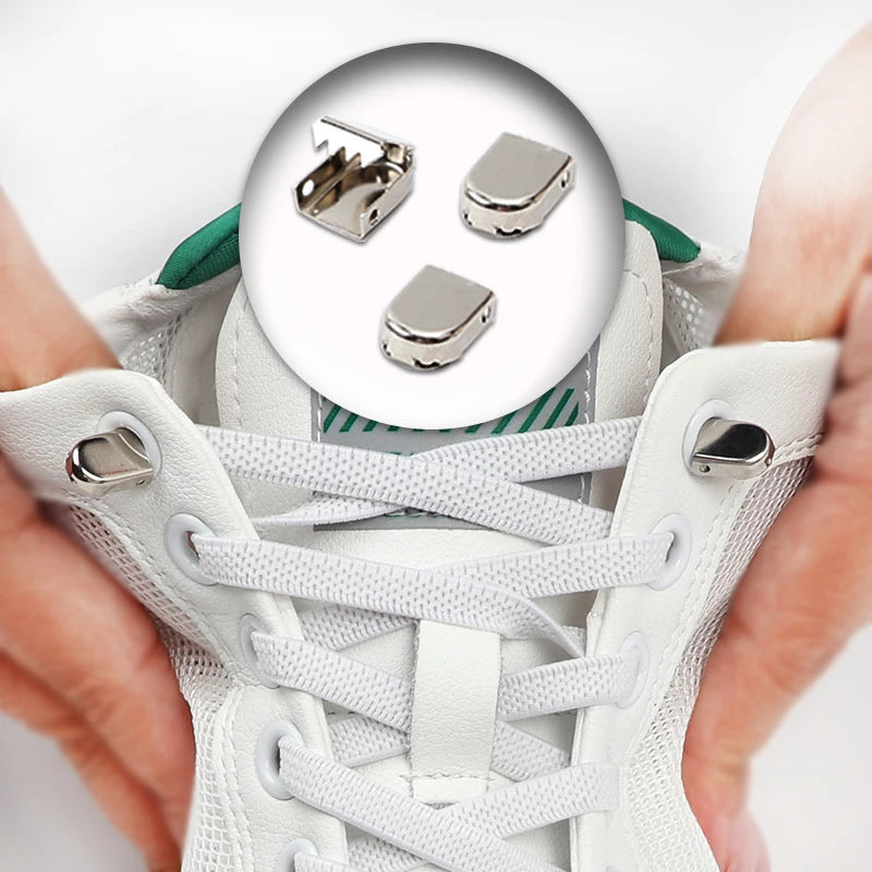4Pcs No Tie Shoelaces Metal Buckles Elastic for Sneakers One Size Fits All Adult Quick Laces Lazy Sport Rubber Shoestrings