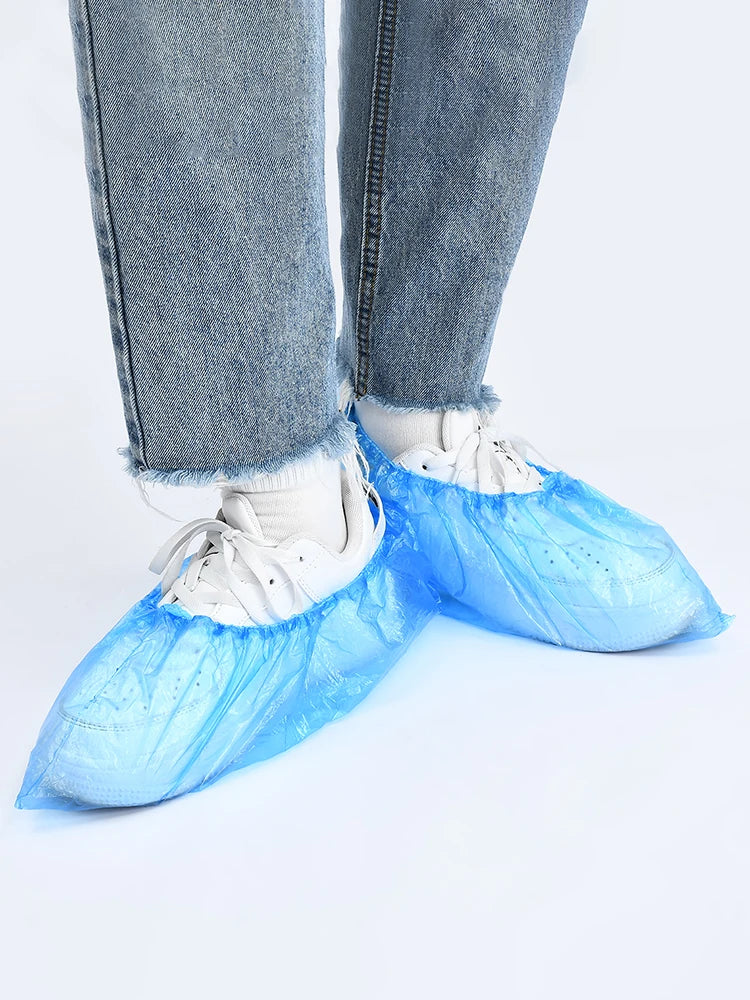 1Pack/100 Pcs Medical Waterproof Boot Covers Plastic Disposable Shoe Covers Overshoes Rain Shoe Covers Mud-proof Blue Color