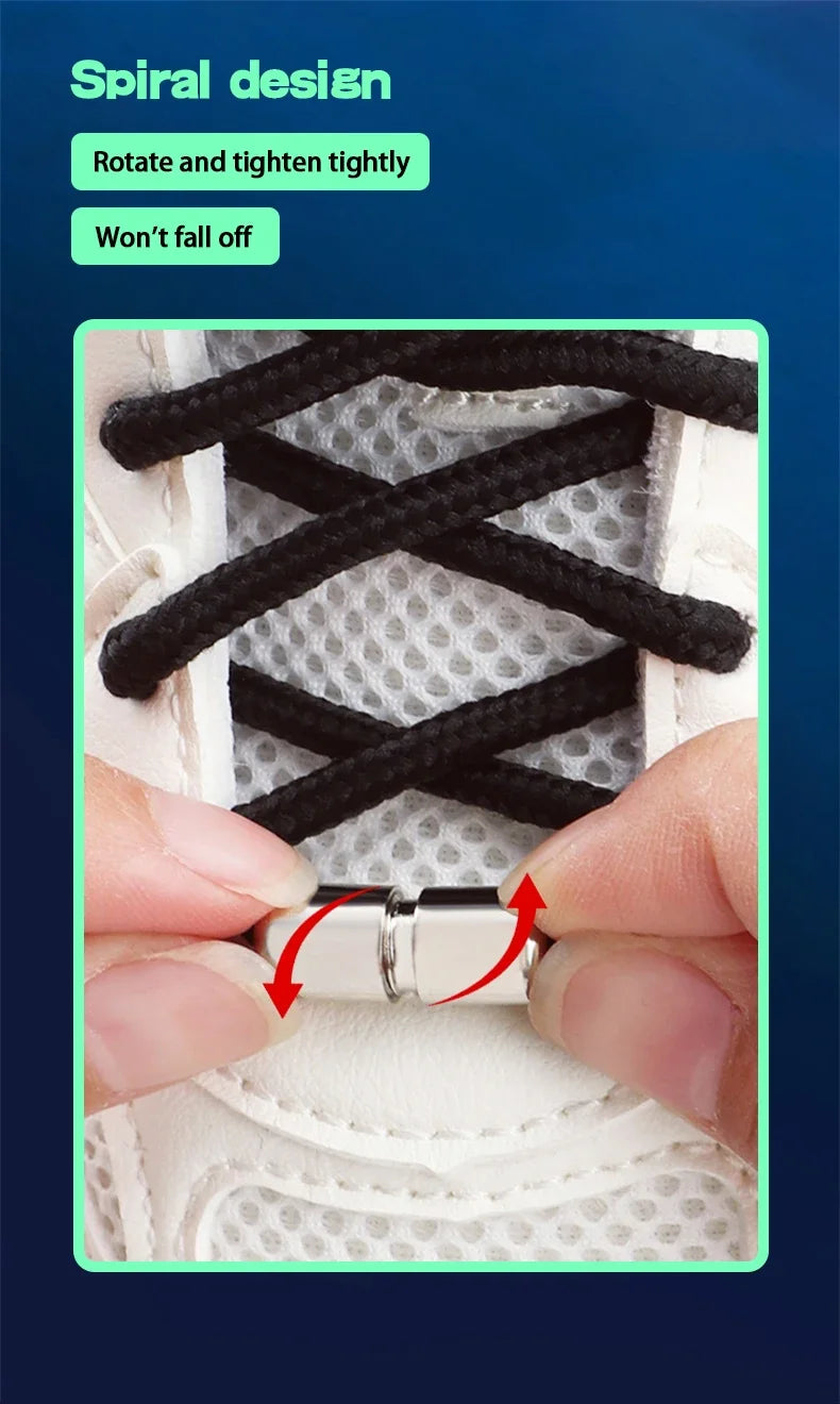Upgrade Easy Installation Automatic Shoe Laces Without Ties Swivel Metal Capsule Buckle Shoelaces Thick Rope Sneakers Shoelace