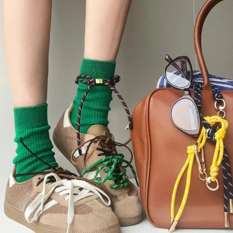 Individual Shoes Laces 4 Pcs Vintage Miu Round Flat Leather Combination DIY Sports Shoelaces Vintage DE Training Shoelaces